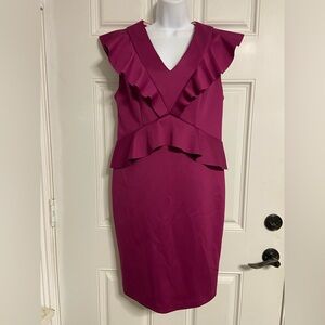 T18- TED BAKER Magenta Ruffle Sheath Dress